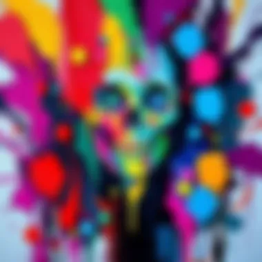 Colorful painting by Heather Myers showcasing her unique artistic style and creativity.