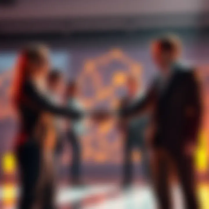 Representatives from Hedera Council and various community partners shaking hands to symbolize their new partnership in Web3 and AI governance.
