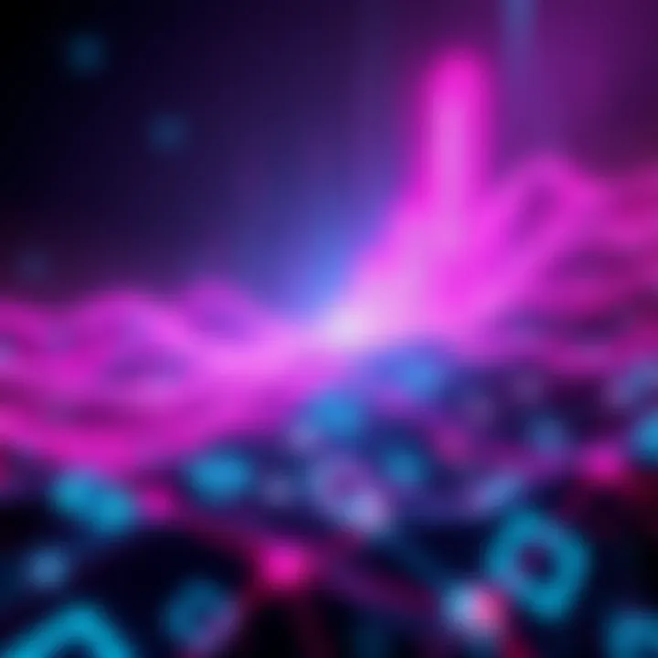 A futuristic digital scene representing the growth of Hedera Hashgraph, with vibrant colors and blockchain symbols.