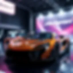 A sleek McLaren sports car with Hedera branding at a tech event showcasing innovative automotive technology.