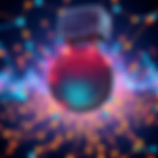 Illustration of Hedera's smart contracts autonomously scheduling future tasks, with an abstract representation of blockchain technology in the background.