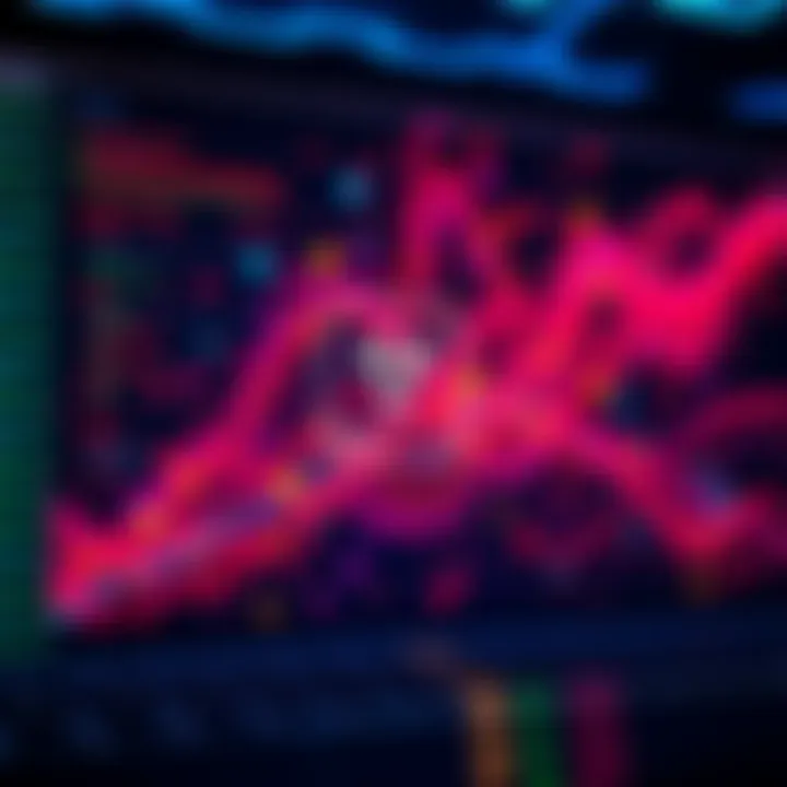 Visualization of Hedera Mainnet Transactions Colorful dots representing different Hedera mainnet transactions, showing size variations for revenue, with a split view of info and ambient modes on a digital screen.