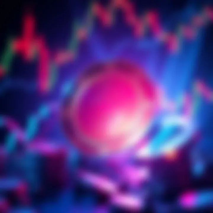 Illustration of a Helium HNT crypto coin with a dollar sign, symbolizing its value and market trends, surrounded by graphs showing price fluctuations.