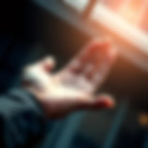 A person reaching out with an open hand, symbolizing a request for help to unlock funds by paying forward a small amount.