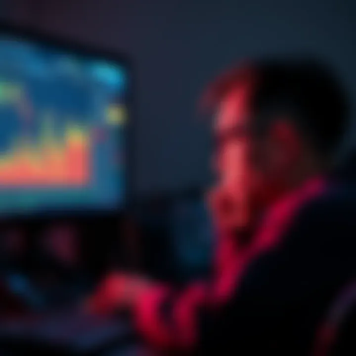 A frustrated person looking at a computer screen showing high gas fee prices in cryptocurrency trading