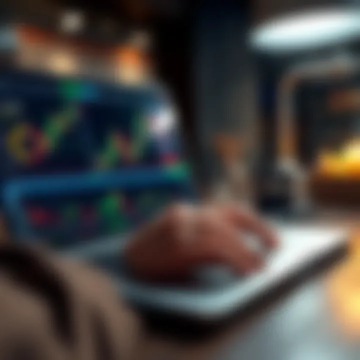 Historical Bitcoin Data Request A person looking for historical Bitcoin candle data on a laptop with charts and graphs visible on the screen