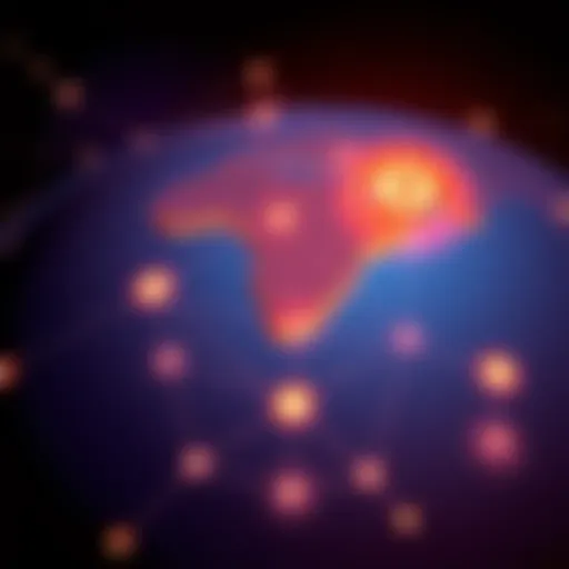 An illustration showing HNT miners linking South Africa to Argentina with a network diagram over a map, highlighting IoT connectivity.