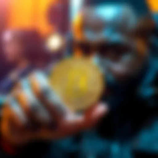 A person holding a cryptocurrency coin with a confident expression, symbolizing the HODL investment strategy.