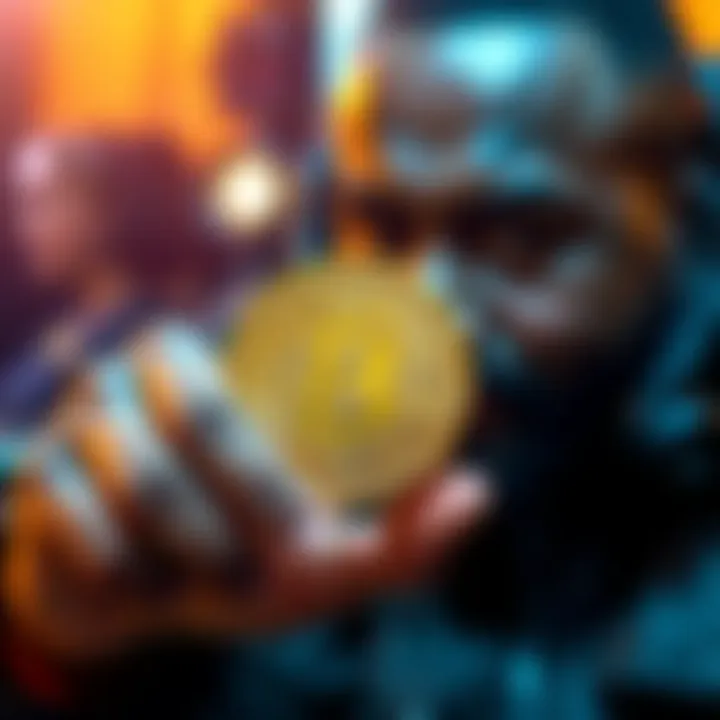 A person holding a cryptocurrency coin with a confident expression, symbolizing the HODL investment strategy.