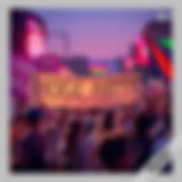 A diverse group of people holding signs and banners, uniting for community change in a vibrant setting.