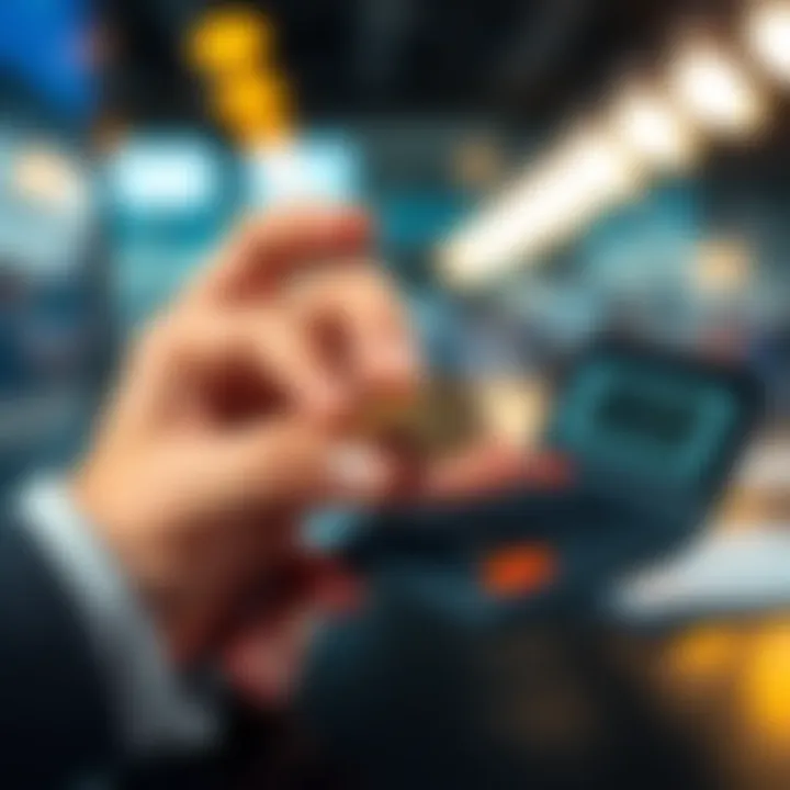 A person holding coins while using a calculator, representing the process of receiving validation earnings