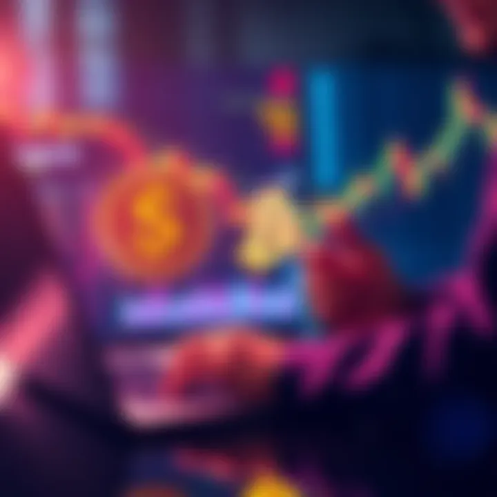 A person analyzing financial charts on a laptop while holding a digital currency symbol, representing safe investment strategies for USDC in the UK.