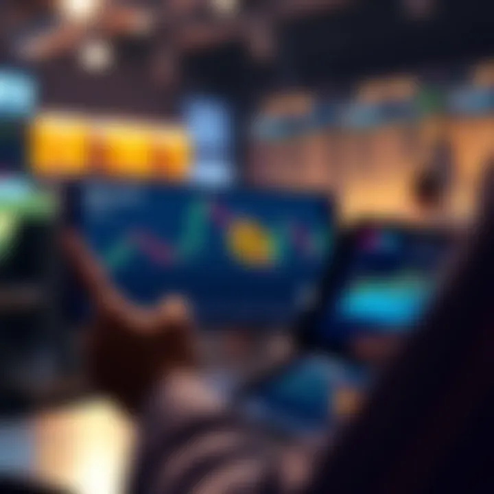 A person looking at a chart showing Bitcoin trends while holding a tablet displaying the BITX ETF symbol.