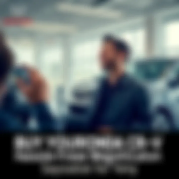 A person happily looking at a new Honda CR-V in a dealership, showcasing the hassle-free buying experience.