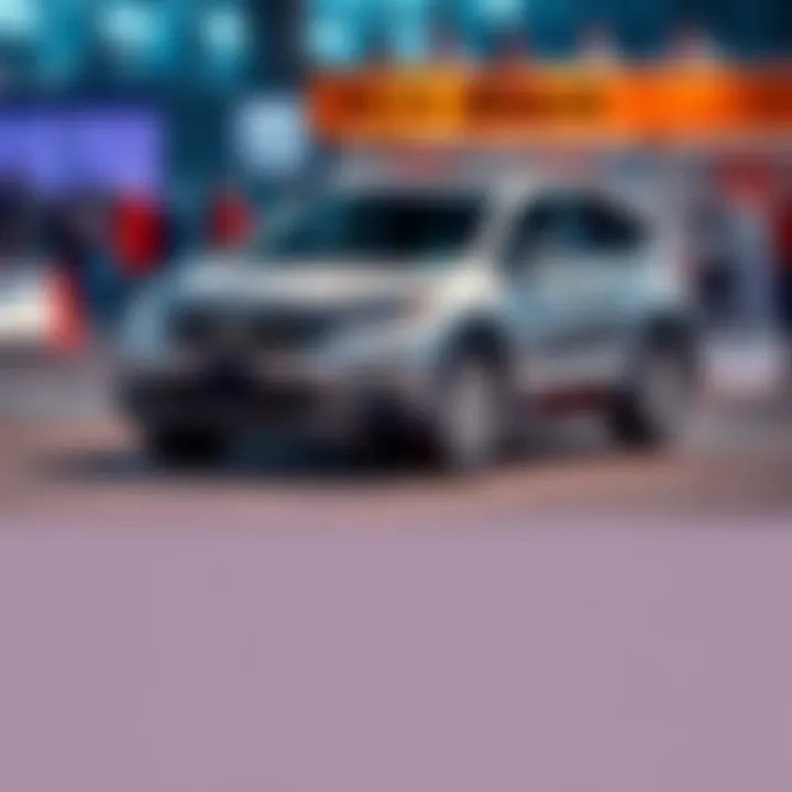 A 2014 Honda CR-V parked at an auction site, with bidders in the background.