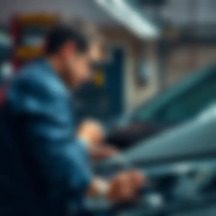A person inspecting a Honda CR-V battery in a garage, contemplating whether to replace it or not