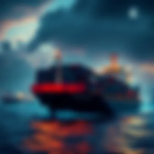 Cargo ships passing through the Strait of Hormuz with crypto fee signs on display