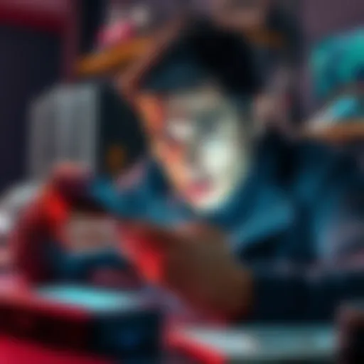 A person examining a smartphone displaying hotspot data issues, with a frustrated expression, surrounded by tech tools.