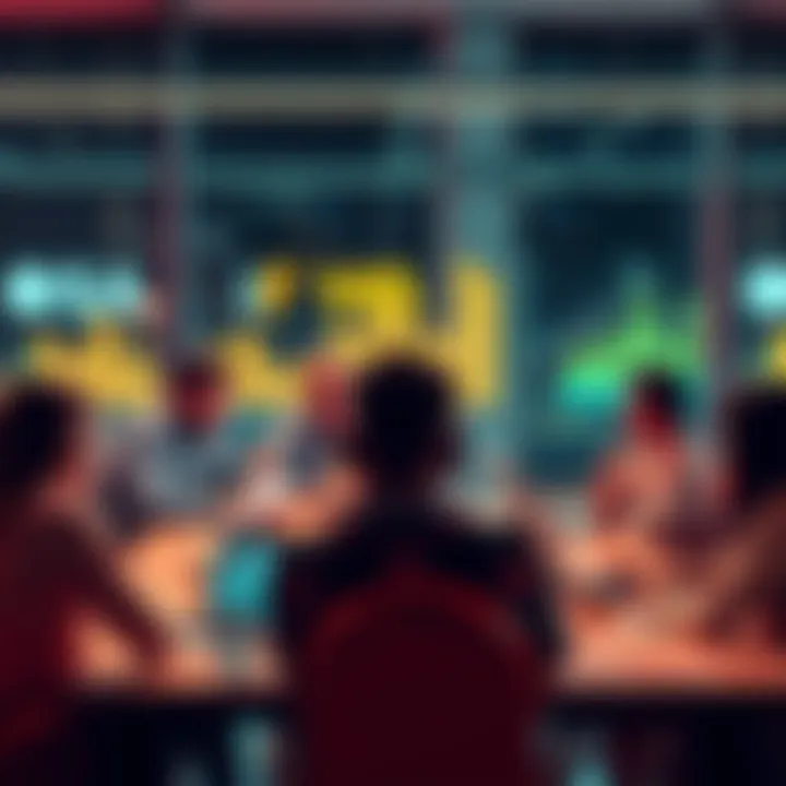 People discussing hotspot revenue and changes in data rates at a table with charts and laptops