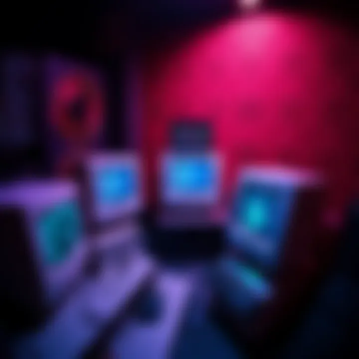 A setup showing multiple old HP T620 computers connected for mining Monero cryptocurrency, with screens displaying mining software.