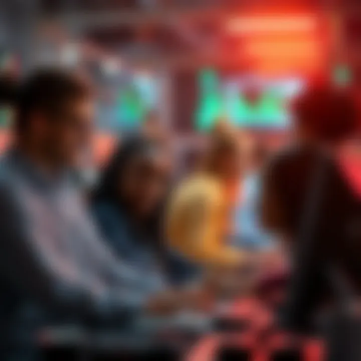 A diverse group of people working together at computers, representing a global human validation workforce for AI companies.