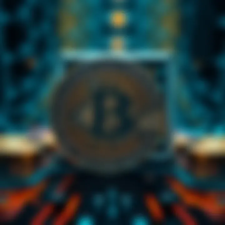 A hyper computer symbolically overshadowing a Bitcoin coin, representing the threat to Bitcoin's encryption and future relevance.