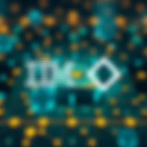 Logos of IBM and Grayscale displayed with a visual representation of Hedera blockchain technology