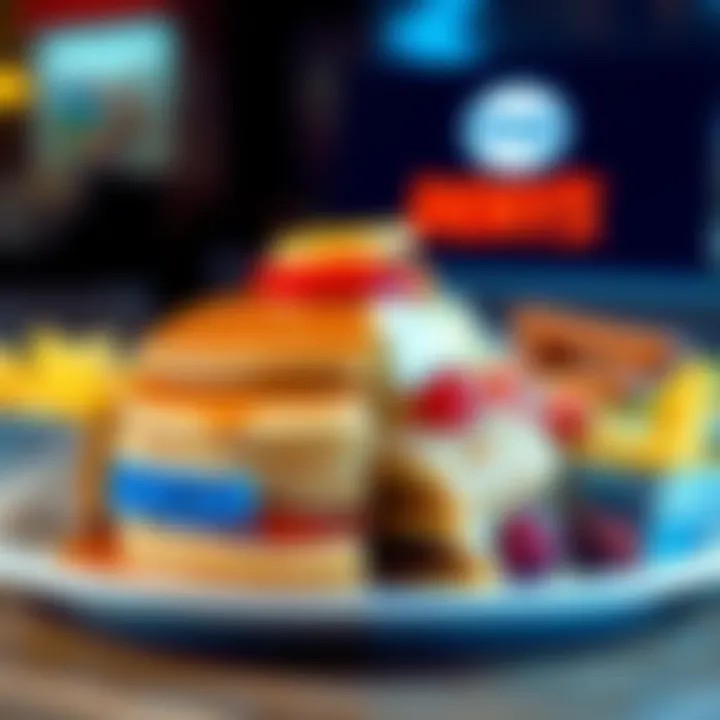 A split image showing IHOP's pancakes on one side and DENYS' breakfast platter on the other, highlighting popular dining options in the area.
