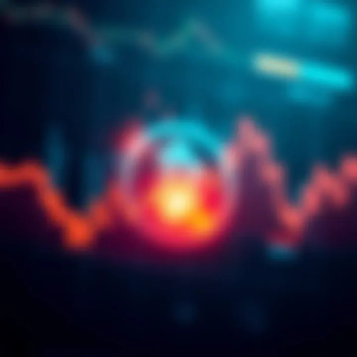 A graph showing fluctuations in cryptocurrency values with an AI icon fading in the background.