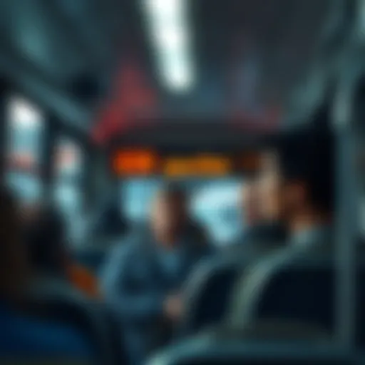 A commuter looking frustrated while seated on a bus, with an inappropriate advertisement visible above their head.