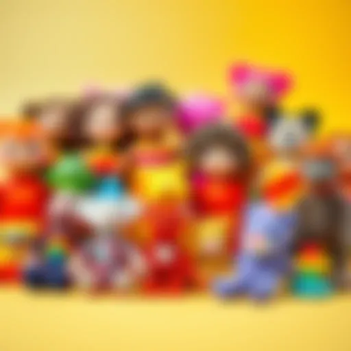 A variety of colorful toys representing different identities, focusing on inclusivity and diversity, arranged on a bright background.