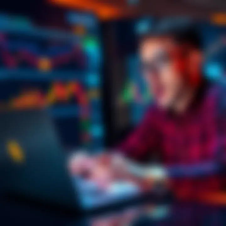 A person analyzing cryptocurrency charts on a laptop while looking excited about trading opportunities in Binance.