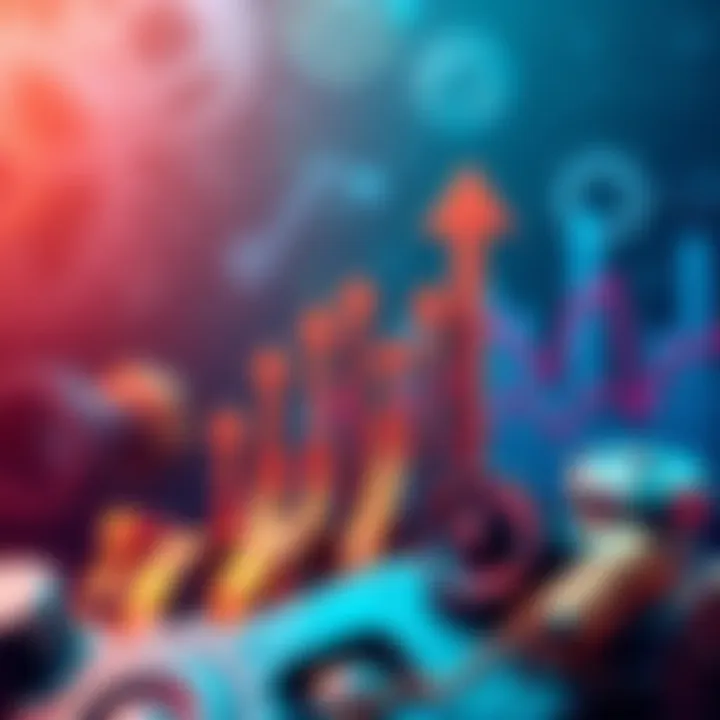 A graphic showing arrows pointing upwards representing growth trends in the industry, with gears and charts in the background.