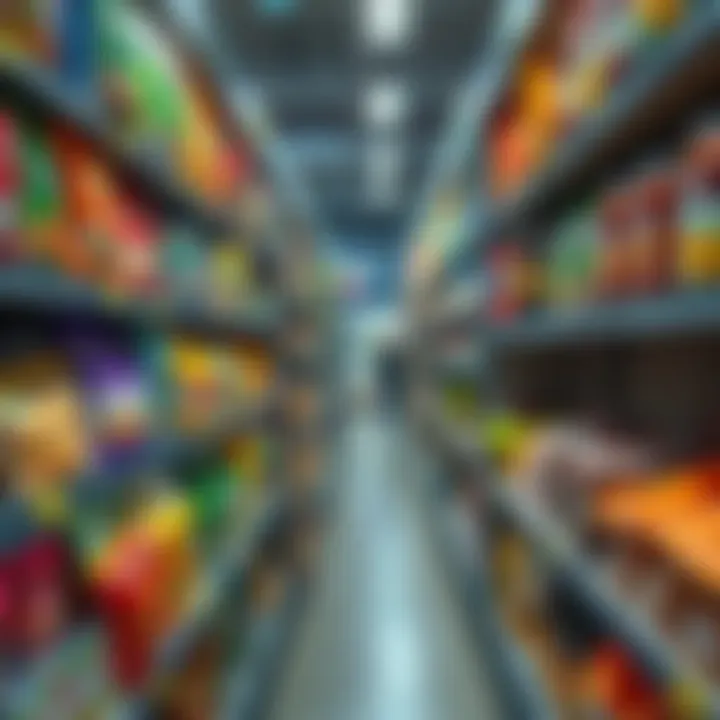 A grocery store shelf filled with ultra-processed food products, highlighting the impact of inflation on food choices.