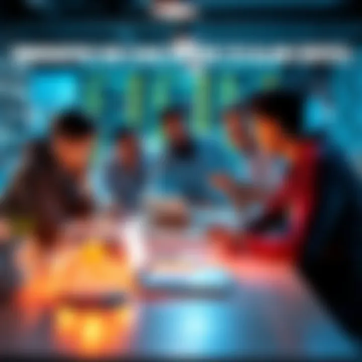 A diverse group of people brainstorming around a table with tech devices, showcasing an innovative use case in 2026.