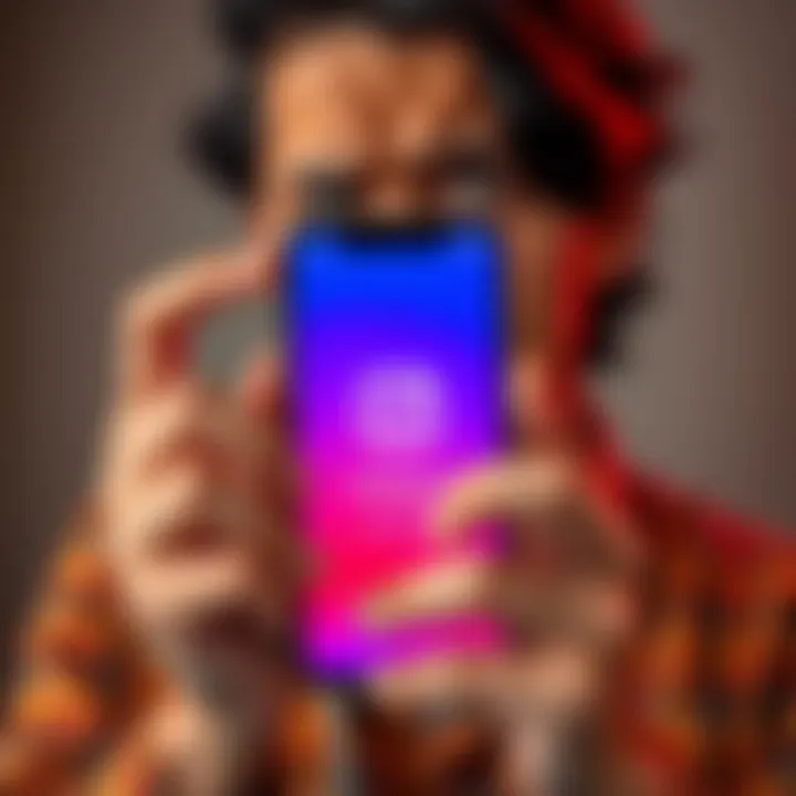 A person looking frustrated while holding a phone displaying the Instagram logo and a message about account suspension.