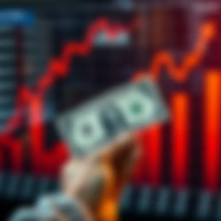 A person holding a dollar bill in front of a chart showing rising investment growth