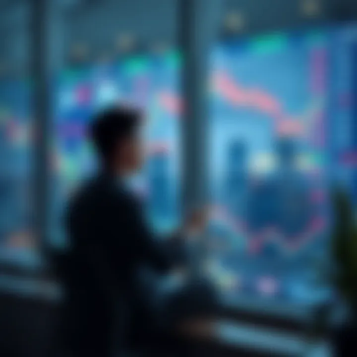 A peaceful scene of a person sitting by a window, looking relaxed while financial charts and stock prices are out of focus in the background, symbolizing the idea of doing nothing in investing.