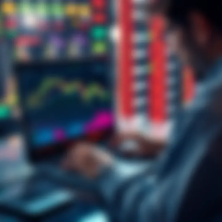 A person analyzing stock charts on a laptop, with graphs showing a market dip and potential growth signs.