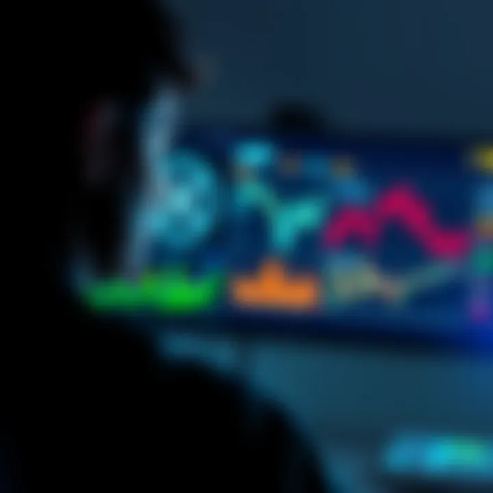 A person looking at a digital screen showing XRP investment charts and graphs, contemplating their next move in cryptocurrency.