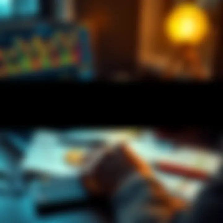 A person examining charts and calculations on a laptop while planning to invest a Bitcoin bonus, with a calculator and notes on the table.