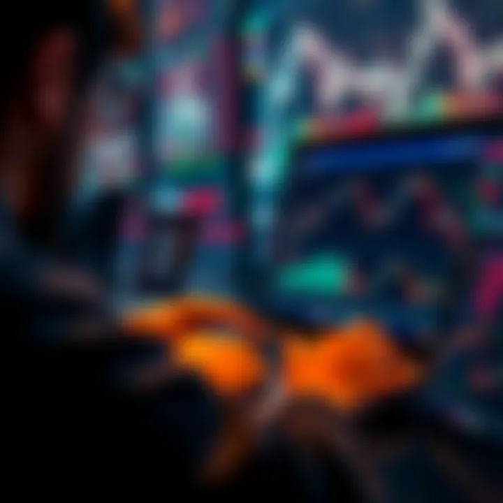 Investing During Shutdown A person analyzing cryptocurrency and stock market charts on a laptop, reflecting on investment strategies during a government shutdown.