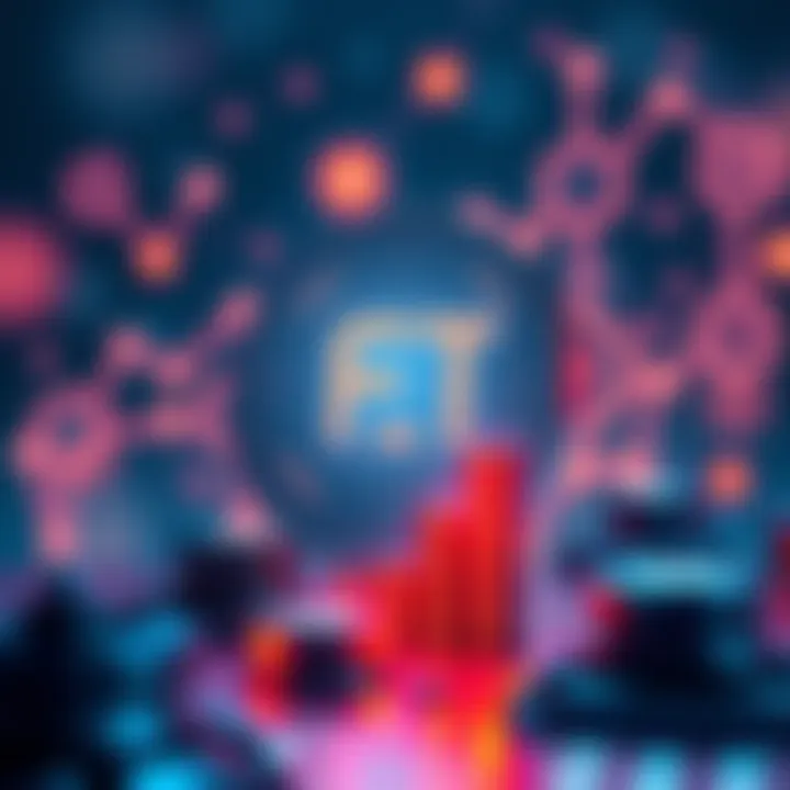 A graphic representation of the FET coin rising with AI technology symbols in the background