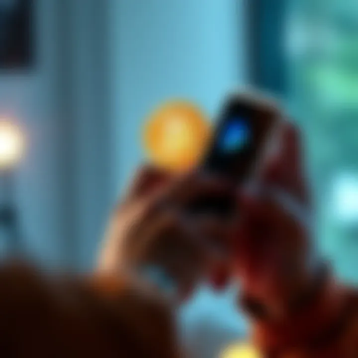 A person examining their smartphone with a Bitcoin graphic and symbols of CashApp and PayPal on the screen