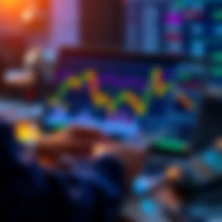 A person analyzing crypto charts with a laptop and calculator, looking for stablecoin and altcoin options.