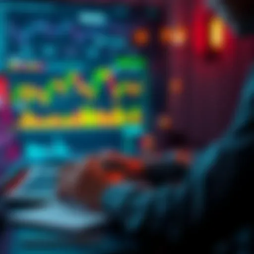 A person analyzing cryptocurrency charts and market trends with a laptop and notepad, considering investment options.