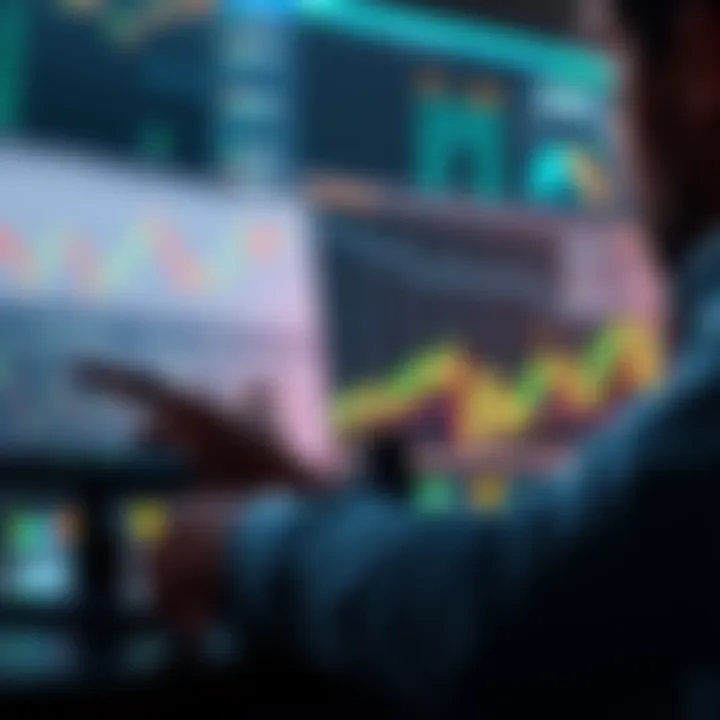 A person analyzing cryptocurrency charts, aiming for 1 BTC while holding at 0.3 for ten years.