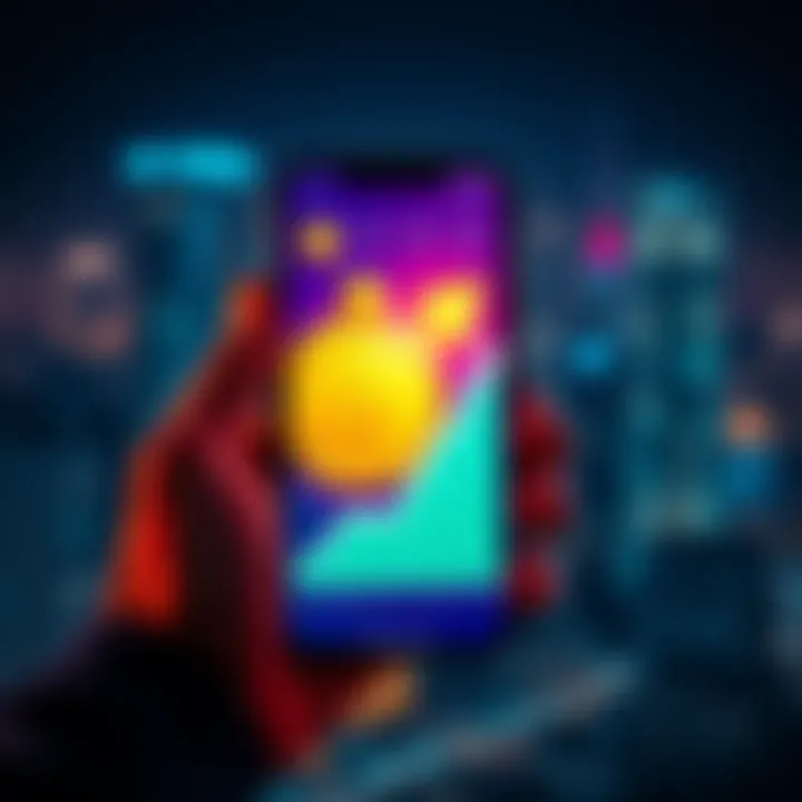 Investing in Memecoins A person holding a phone displaying memecoins with a dollar sign and a graph showing growth