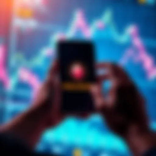 A person holding a smartphone displaying the Polygon logo with financial graphs in the background
