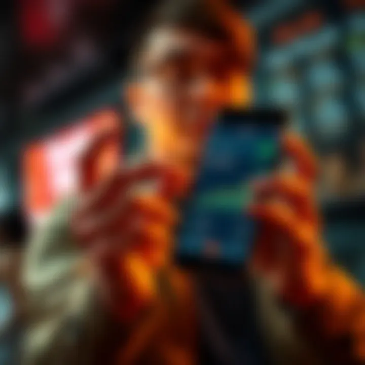 A person holding a smartphone displaying Solana prices with a look of determination, symbolizing investment during a market dip.